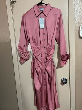 Antonio Marras Rose-Mauve Button-Front Long Sleeve Shirtdress